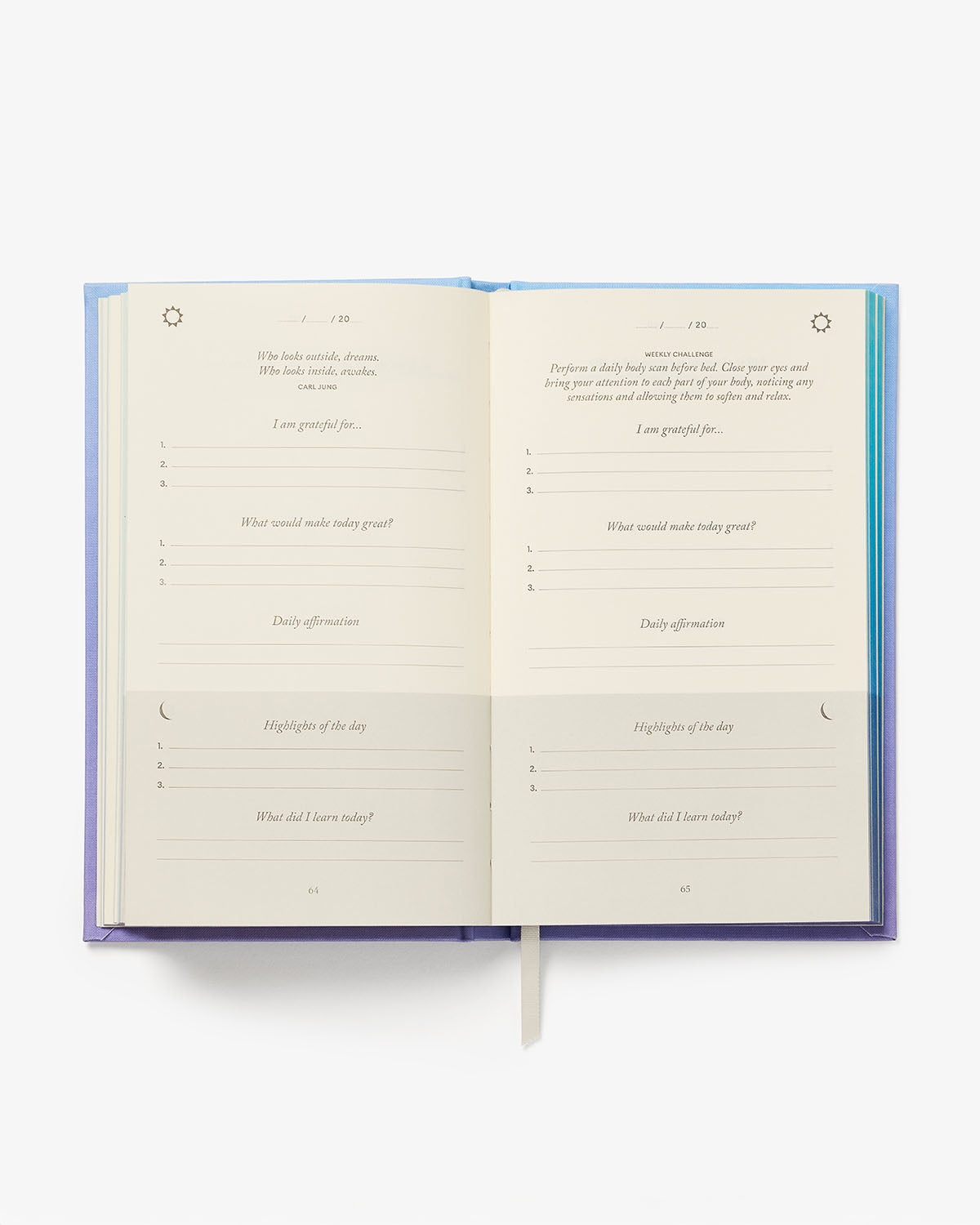Mindfulness journal titled "Calm" from Intelligent Change, featuring a clean design and motivational prompts for daily reflection.