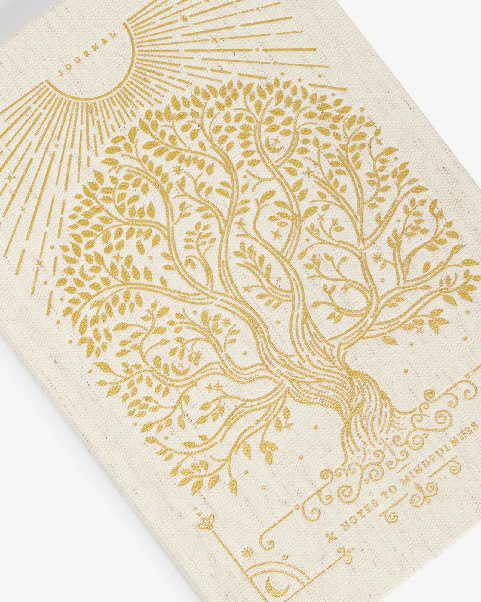 Notes to Mindfulness Journal in linen cover by Intelligent Change, featuring an open journal with handwritten notes and mindfulness prompts.