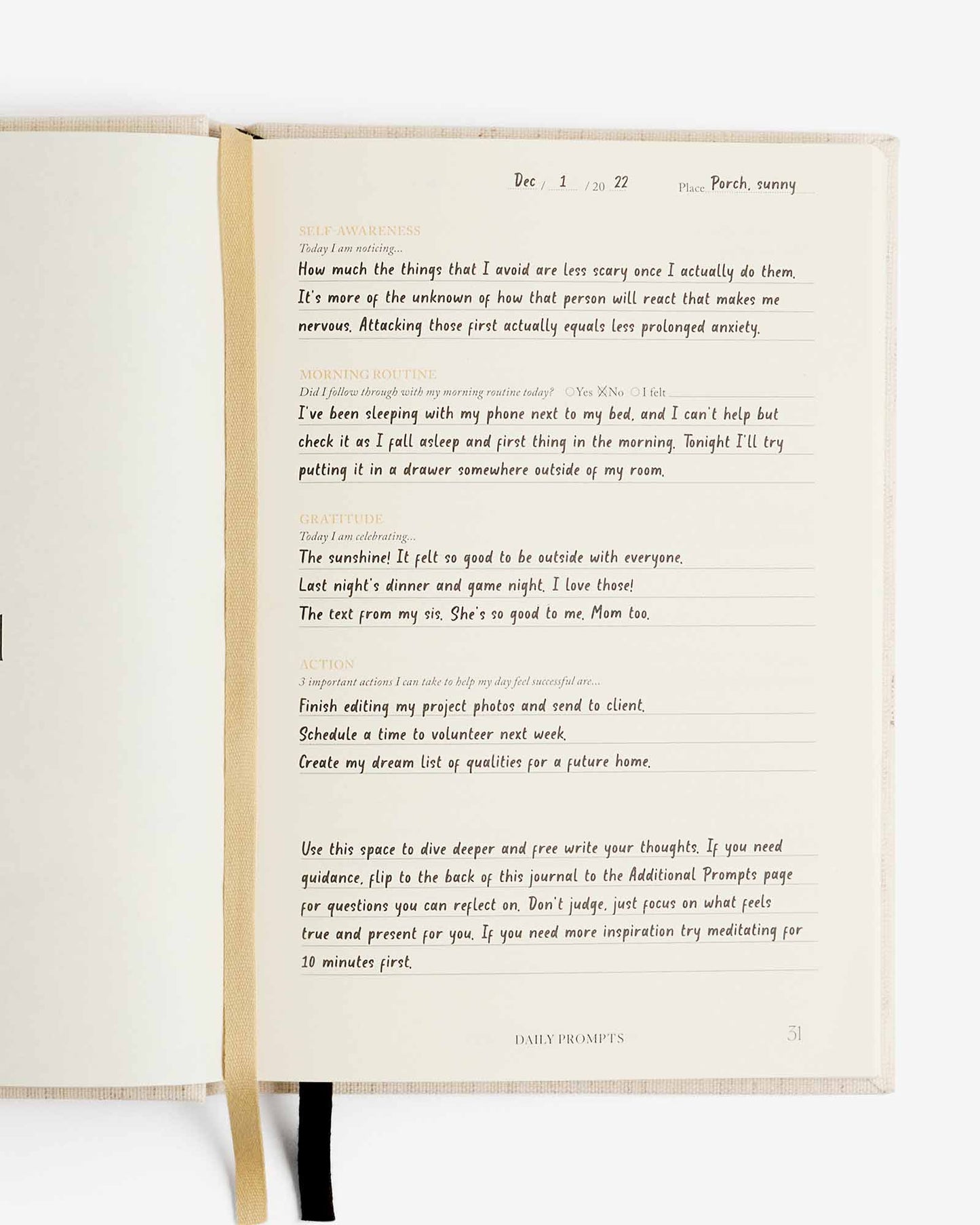 Notes to Mindfulness Journal in linen cover by Intelligent Change, featuring a peaceful, minimalist design for mindfulness practice.