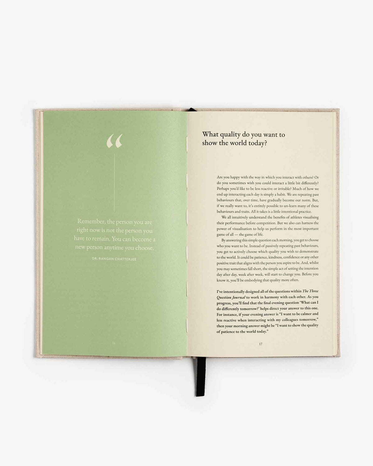 Mindfulness journal titled "The Three Question" from Intelligent Change, featuring a clean, minimalist cover design.
