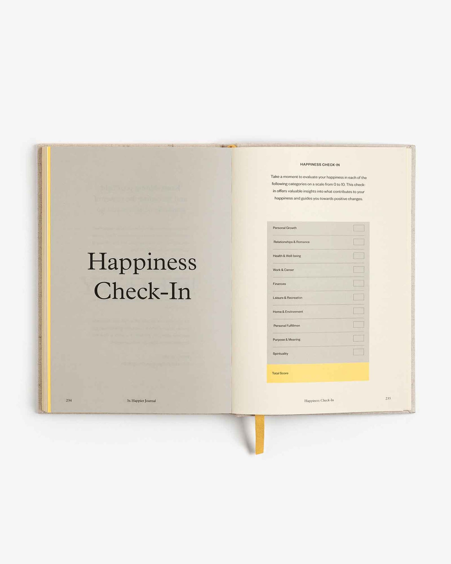 A 4x5 image of the Intelligent Change 3x Happier Journal with a closed cover and minimalist design.