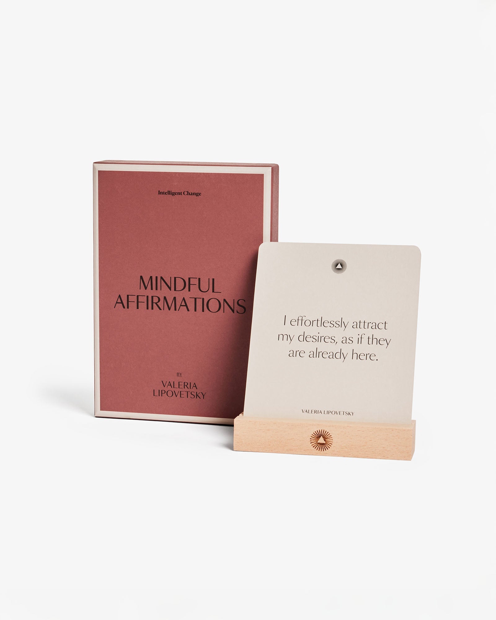 Mindful affirmations card deck for women by Valeria Lipovetsky from Intelligent Change, featuring inspiring messages and calming designs.