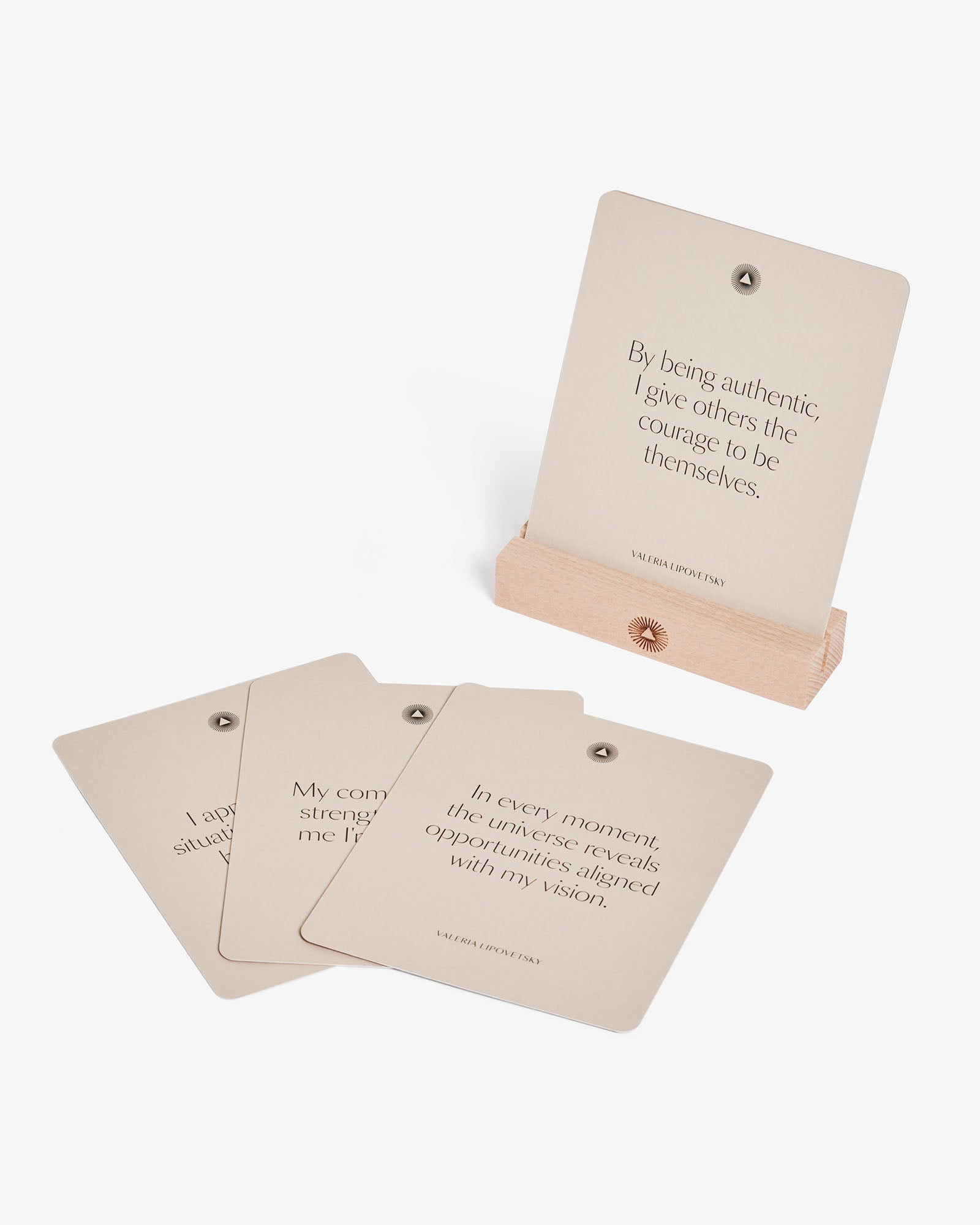 Mindful affirmations card set for women by Valeria Lipovetsky from Intelligent Change, featuring calming, positive messages.