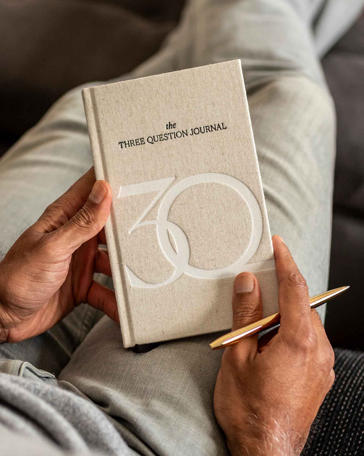 Mindfulness journal titled "The Three Question Journal" by Intelligent Change, featuring a clean, minimalist cover design.