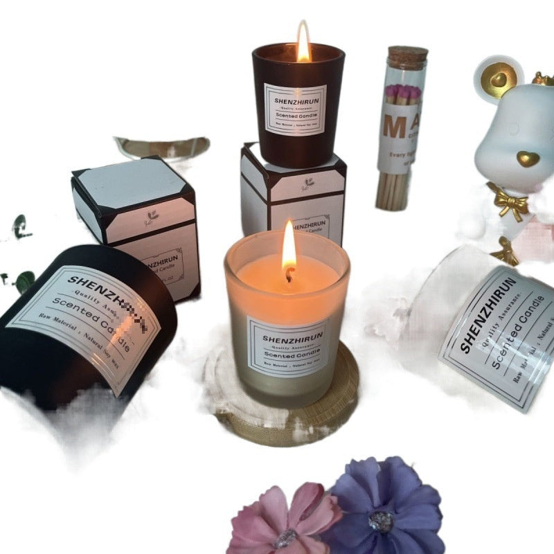 Eprolo aromatic scented mini soy wax candle for home decor, placed on a desktop with a warm, cozy ambiance