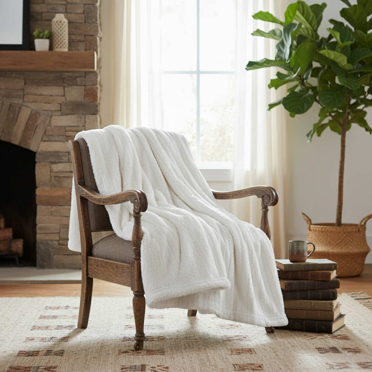 Tache Home Fashion ivory faux fur and sherpa throw blanket with plush, cozy texture and stylish design for home decor.