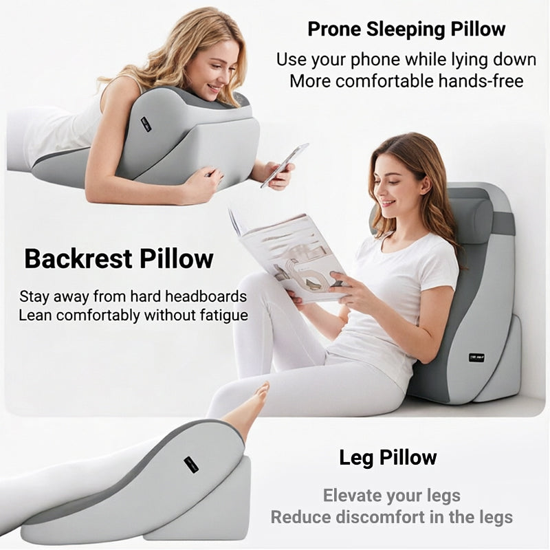 Eprolo large memory foam reading pillow with adjustable backrest and armrests, designed for comfortable relaxation in bed