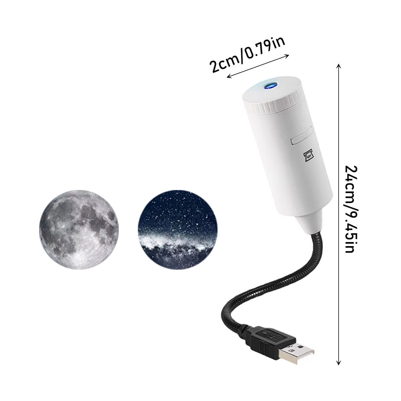 eprolo USB star projector displaying calming star and moon light patterns on a wall for relaxation and ambient atmosphere.