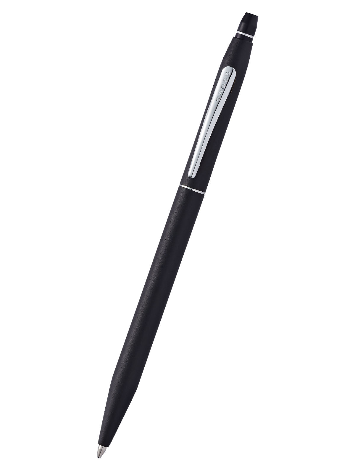 A.T. Cross Click™ Classic Black Ballpoint Pen with sleek black barrel and silver accents, shown from the top view.