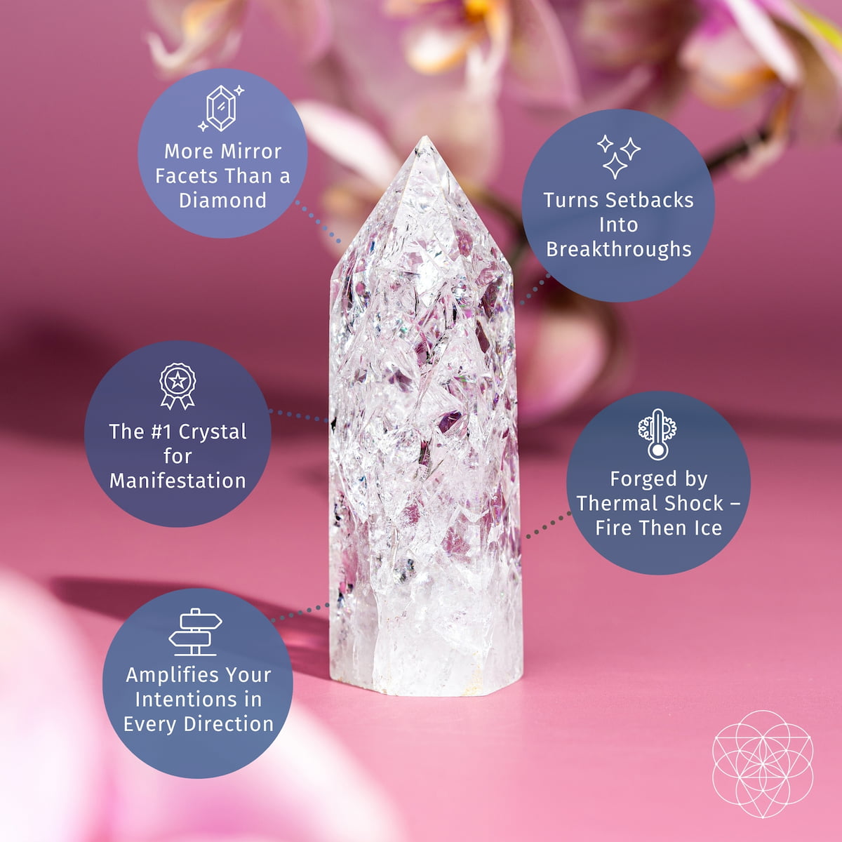 Ice Quartz point from Limitless Manifestation by Conscious Items, used as a home decoration with natural crystal formations.