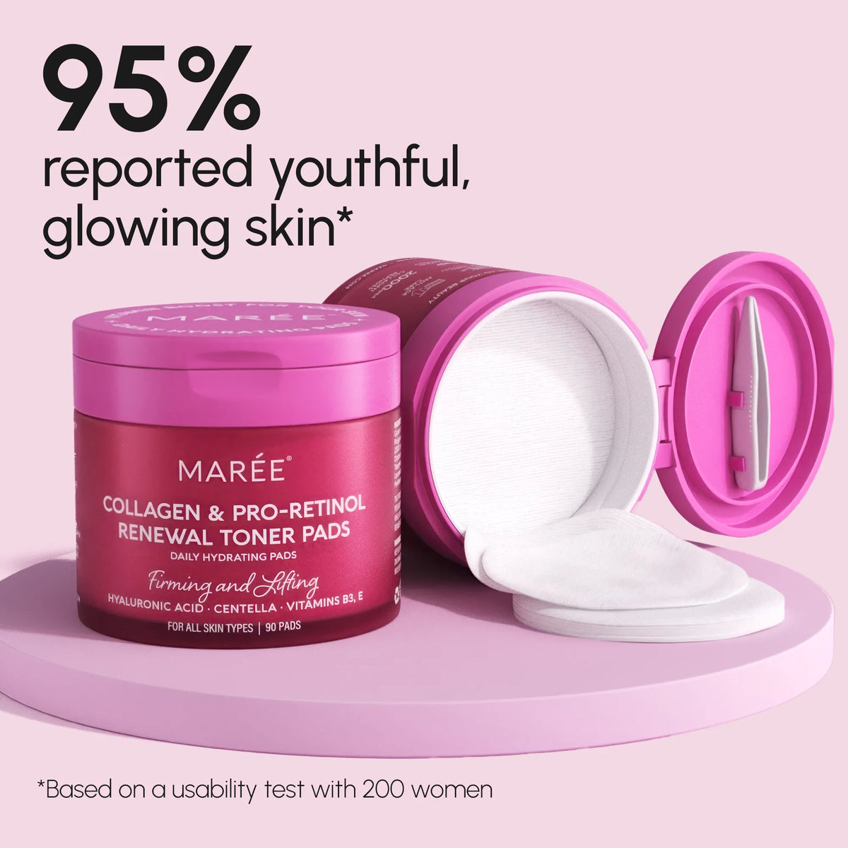 Maree Collagen & Retinol Toner Pads with textured surface for skincare, designed for exfoliating and revitalizing skin.