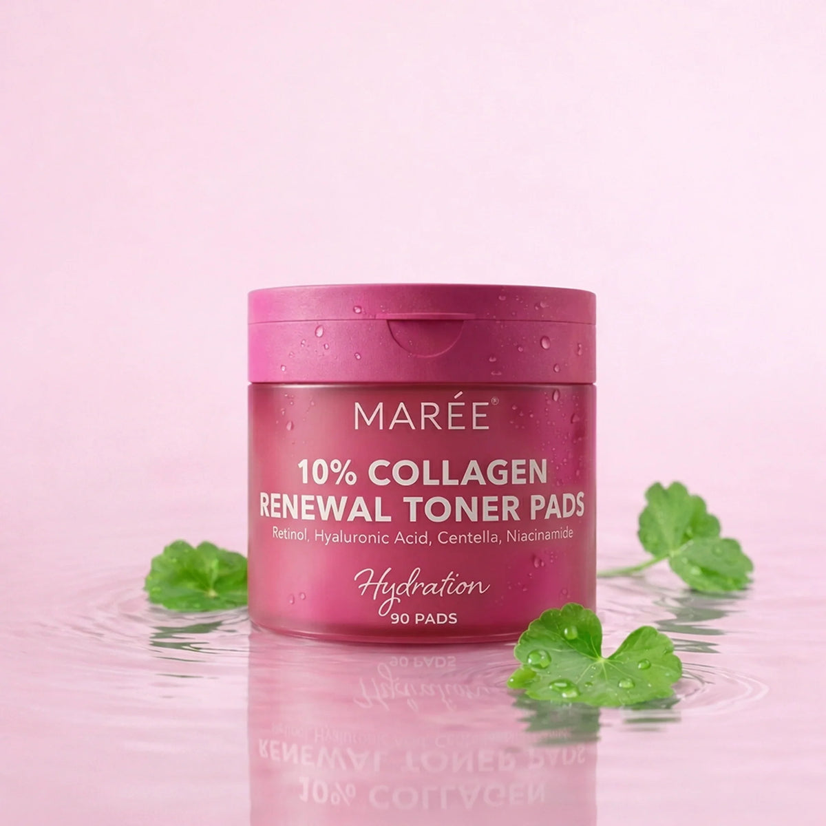 Maree Collagen & Retinol Toner Pads with soft cotton pads soaked in nourishing toner for skincare.