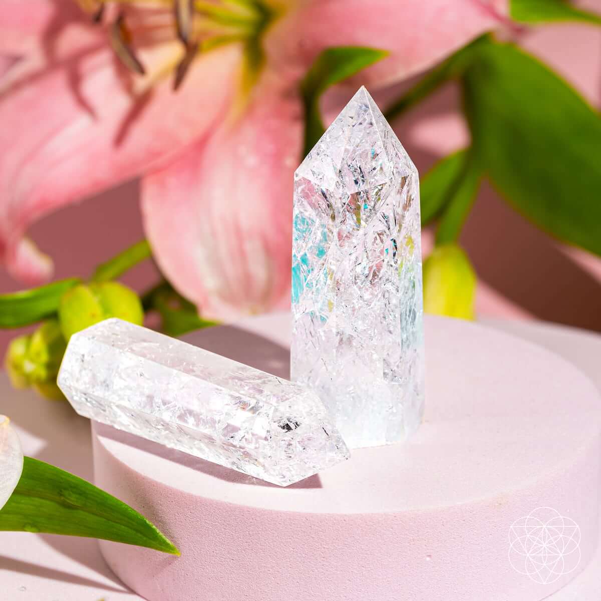 Ice Quartz Point home decoration by Conscious Items, showcasing a clear, natural crystal with pointed shape for spiritual energy.