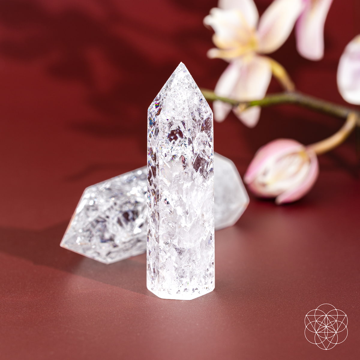 Ice quartz point home decoration from Limitless Manifestation by Conscious Items, showcasing a clear, natural crystal with pointed tip.