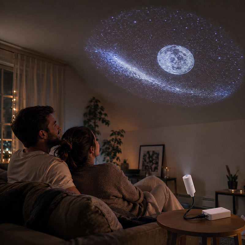 eprolo USB star projector displaying calming star patterns for relaxation and soothing ambient lighting.