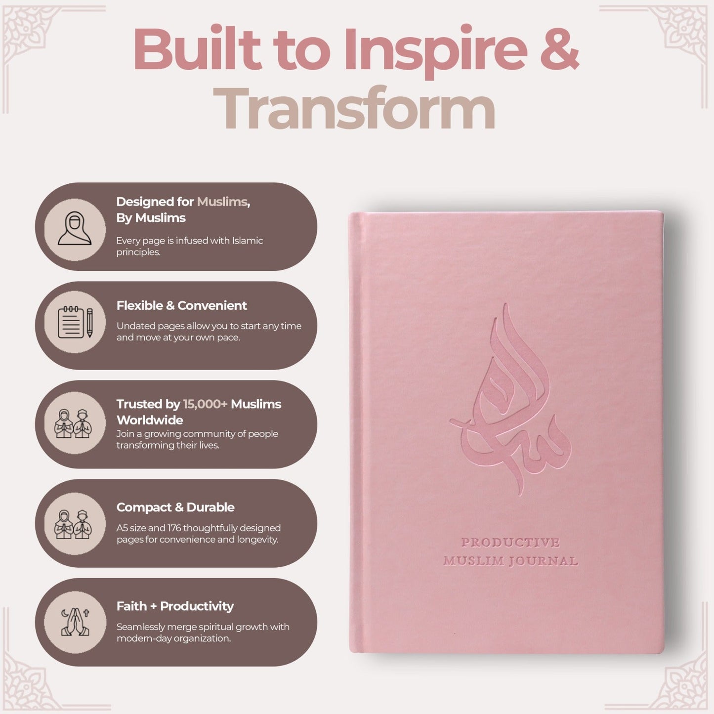 Salam Journal - The Ultimate Muslim Journal featuring Islamic calligraphy cover and lined pages for daily reflections