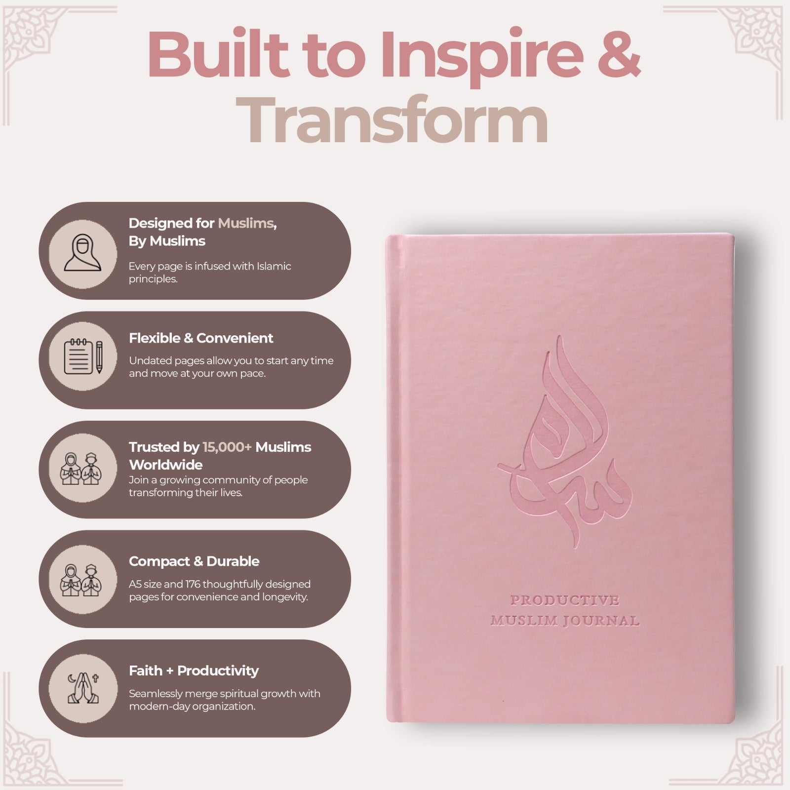 Salam Journal - The Ultimate Muslim Journal featuring Islamic calligraphy cover and lined pages for daily reflections