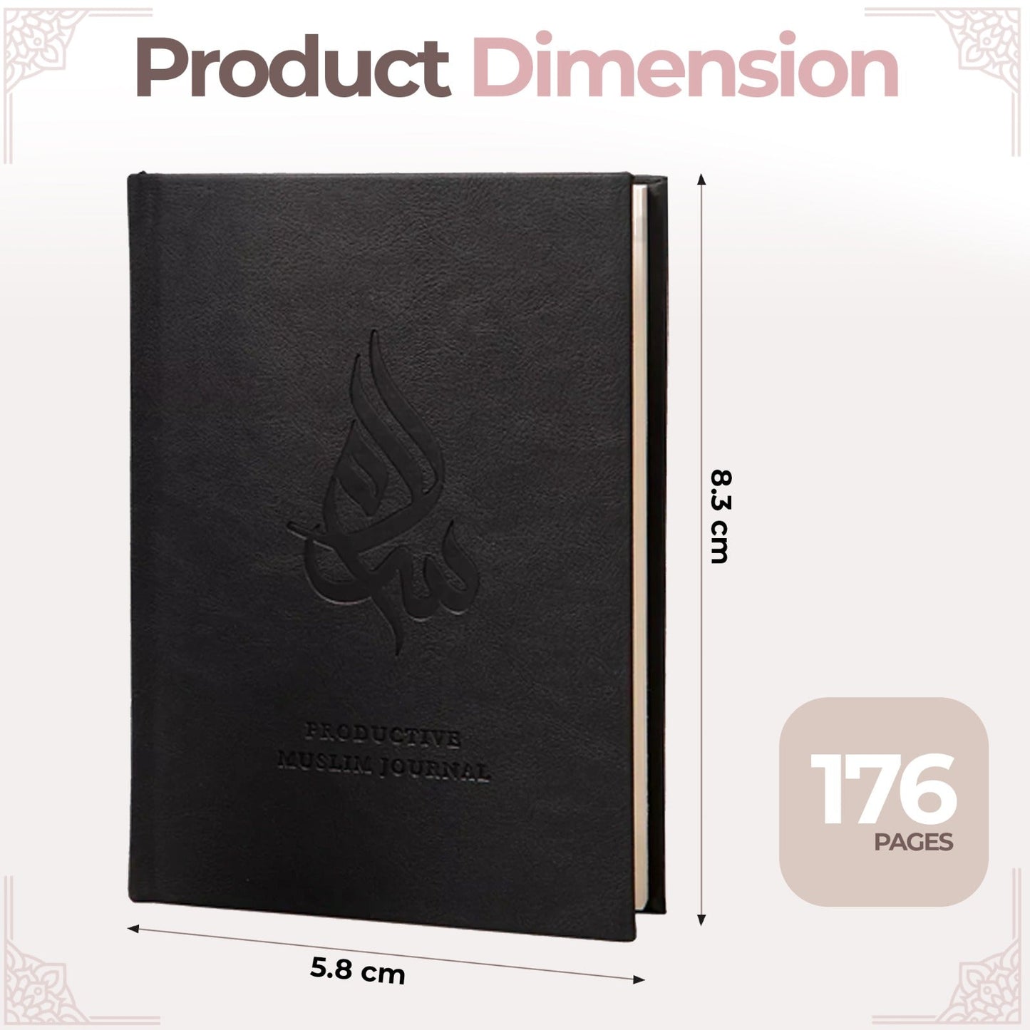 Salam Journal by Salam Store, a Muslim journal with handwritten entries and motivational Islamic quotes, open on a wooden table.