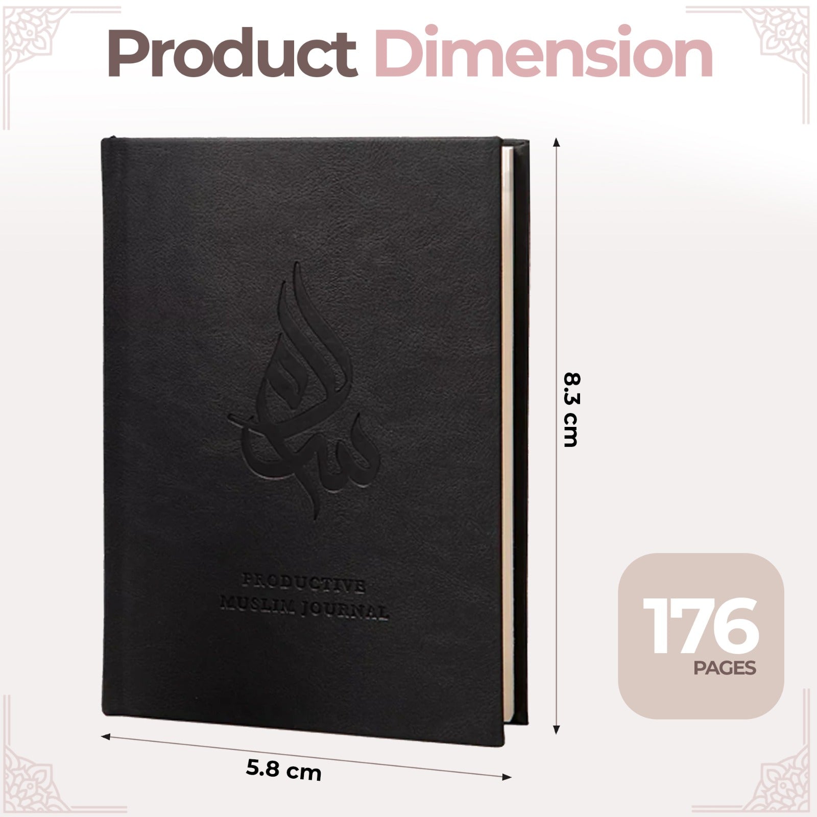 Salam Journal by Salam Store, a Muslim journal with handwritten entries and motivational Islamic quotes, open on a wooden table.