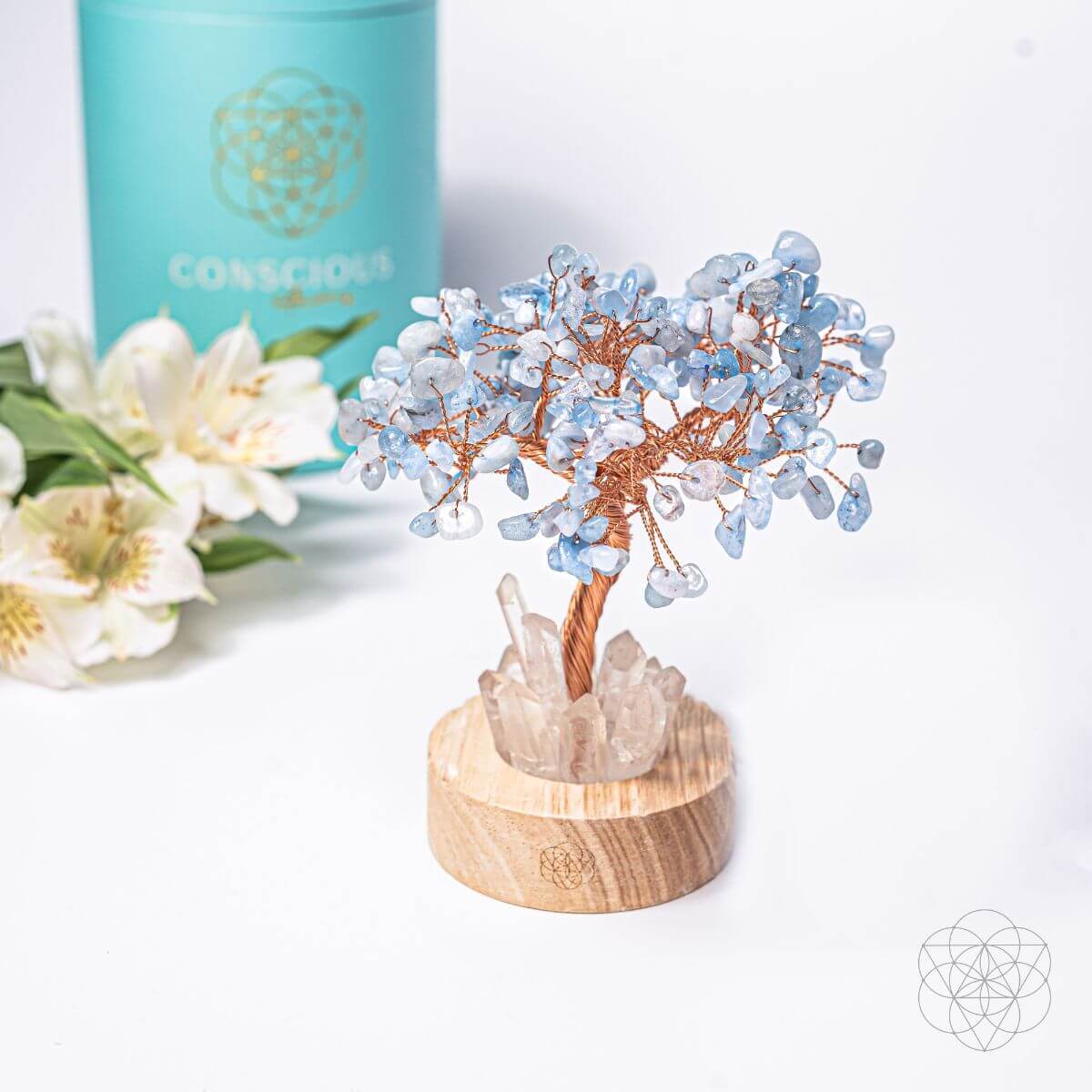 Aquamarine Tree Guardian Angel Night Light by Conscious Items, decorative lamp of protection with a serene angel and tree design.